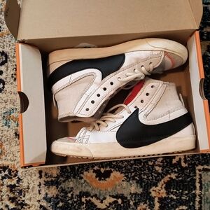 White and Black High-Top Sneakers